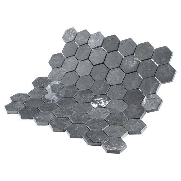 Shop Somertile 11 125x11 125 Inch Ridge Hexagon Black Slate Mosaic