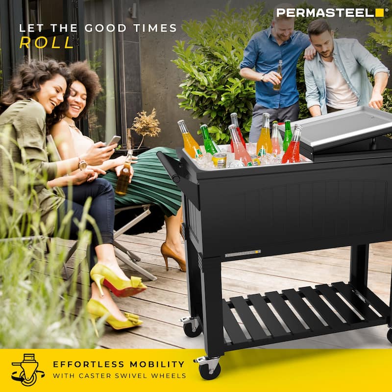 Permasteel 80-Qt Antique Furniture Style Rolling Patio Cooler, Black