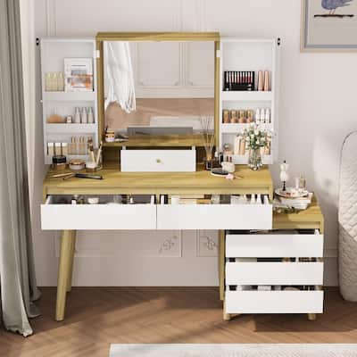 Large Makeup Vanity with 6 Storage Drawers and Shelves