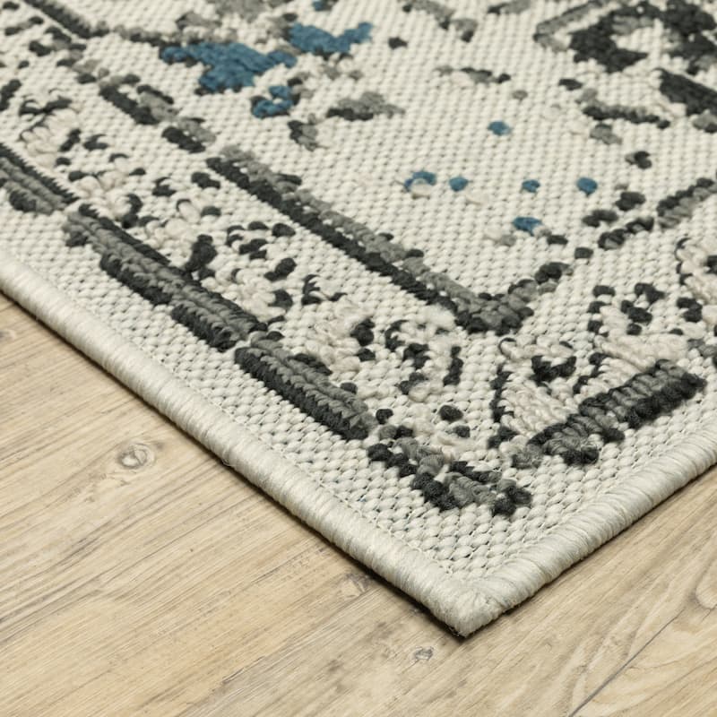 Vista Home Talcot Vintage Traditional Grey/ Teal Indoor-Outdoor Area Rug
