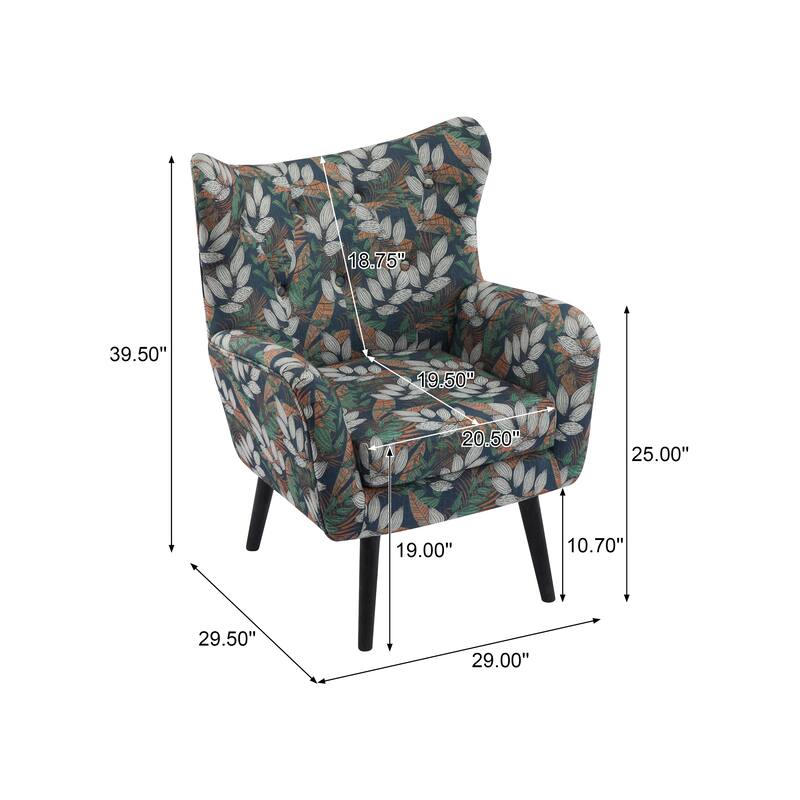 Polyester Wingback Armchair with Button-Tufted Back and Oak Wood Legs