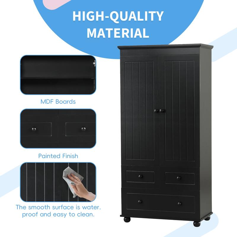 Versatile Freestanding Vertical Stripe Storage Cabinet with Cnclosed 2 Doors Cabinet, 3 Drawers and Adjustable Shelf