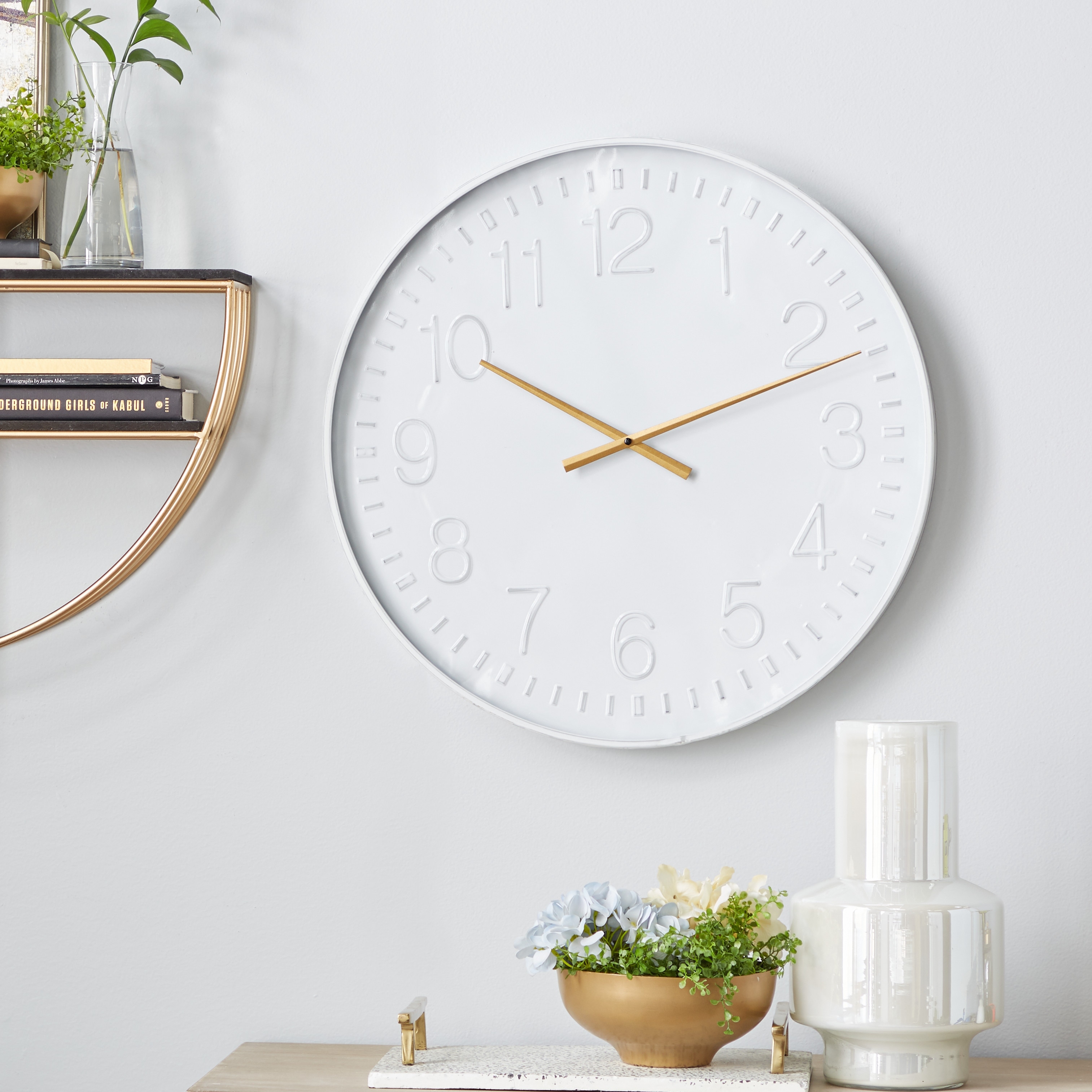 White Metal Round Decorative Wall Clock - 24 x 2 x 24Round