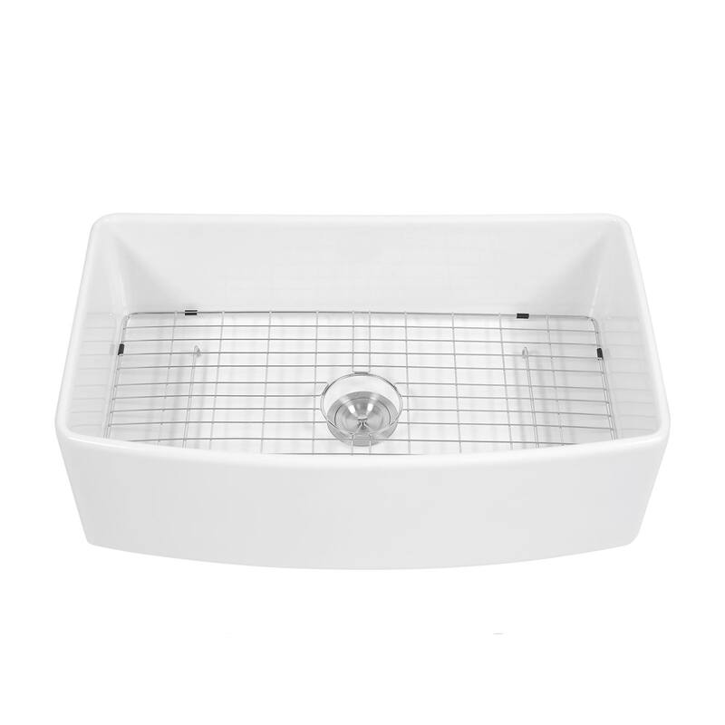 Farmhouse Kitchen Sink Arch Edge Apron Front Single Bowl - White