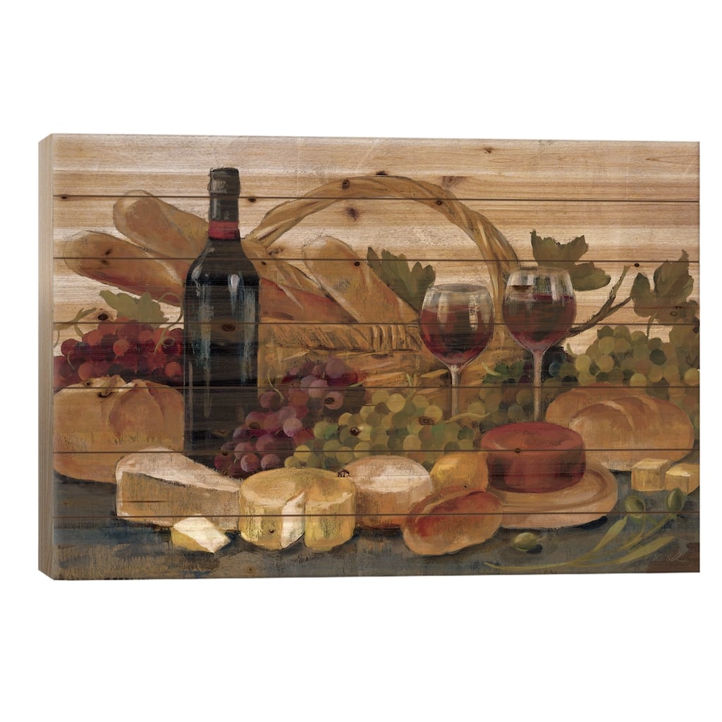 Tuscan Evening Wine Print On Wood by Silvia Vassileva - Multi-Color