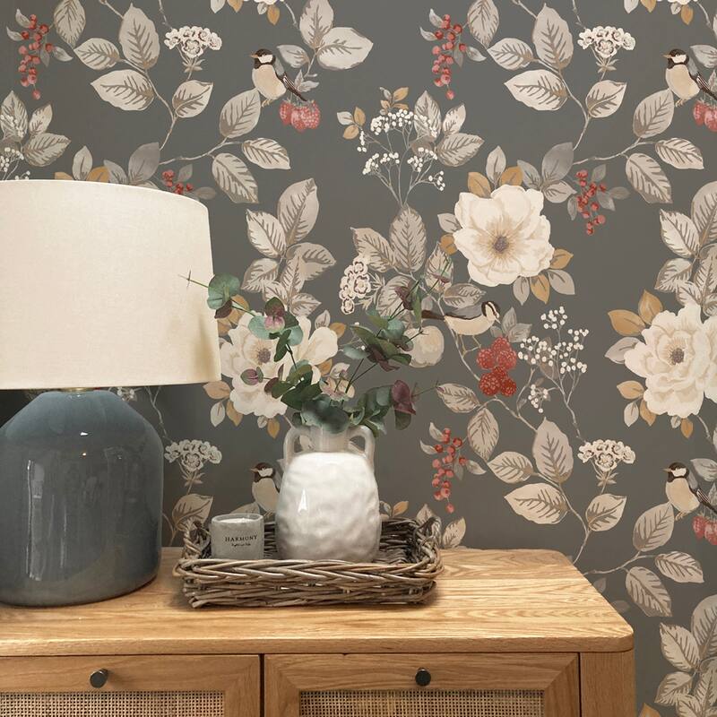 Belgravia Decor Bramble Charcoal Floral Wallpaper