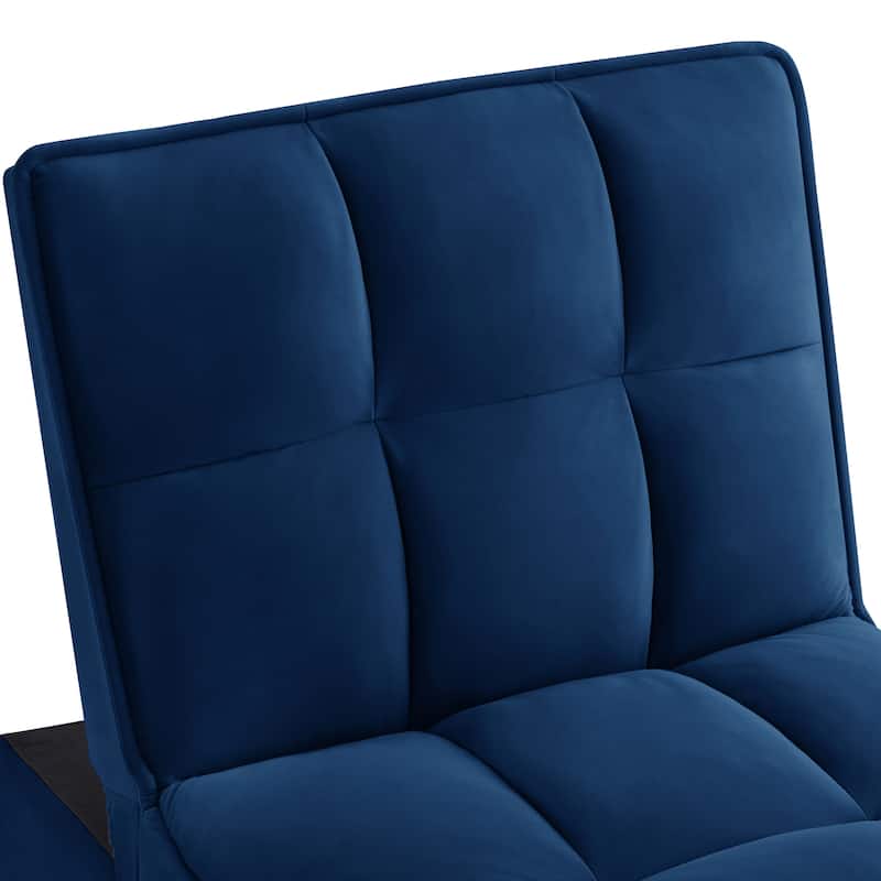 Velvet Multi-Function Chair Bed with Adjustable Backrest, Storage Pockets and Convertible Chaise Design