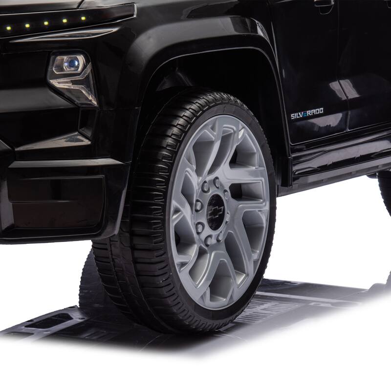 24V Licensed Chevrolet Silverado EV Ride-On Car for Kids with Slow Start, LED Lights, Bluetooth, USB, MP3, and Remote Control
