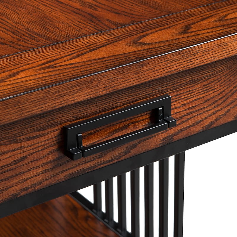 Carbon Loft Peter Matte Black Slatted Metal Oak End Table
