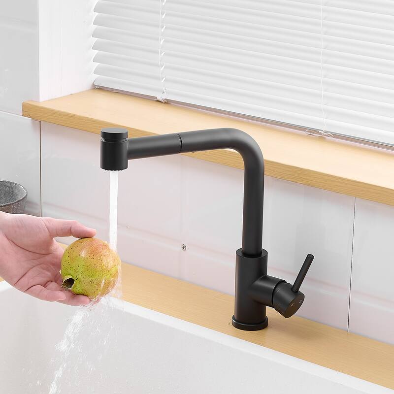 Modern Single Handle Single Hole Bathroom Sink Faucet with Pull Out Sprayer for Easy Rinsing and Cleaning