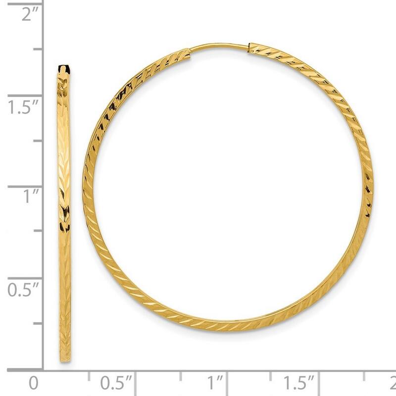 Curata 14k Yellow Gold Diamond Cut Square Tube 1.35x40mm Endless Hoop Earrings