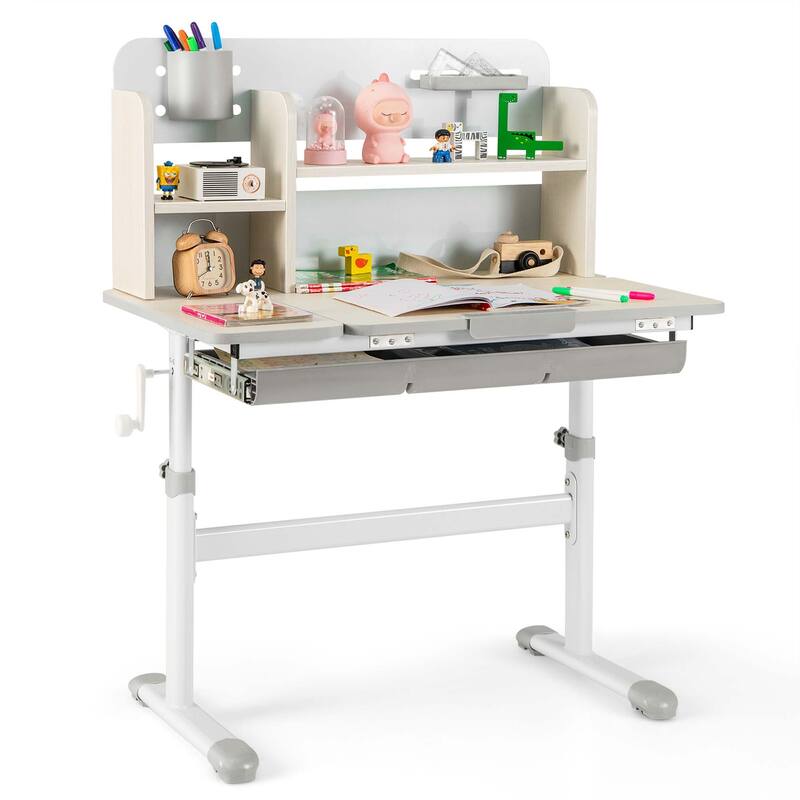 Kids Study Desk Height Adjustable Writing Table w/ Tilt Desktop - Grey