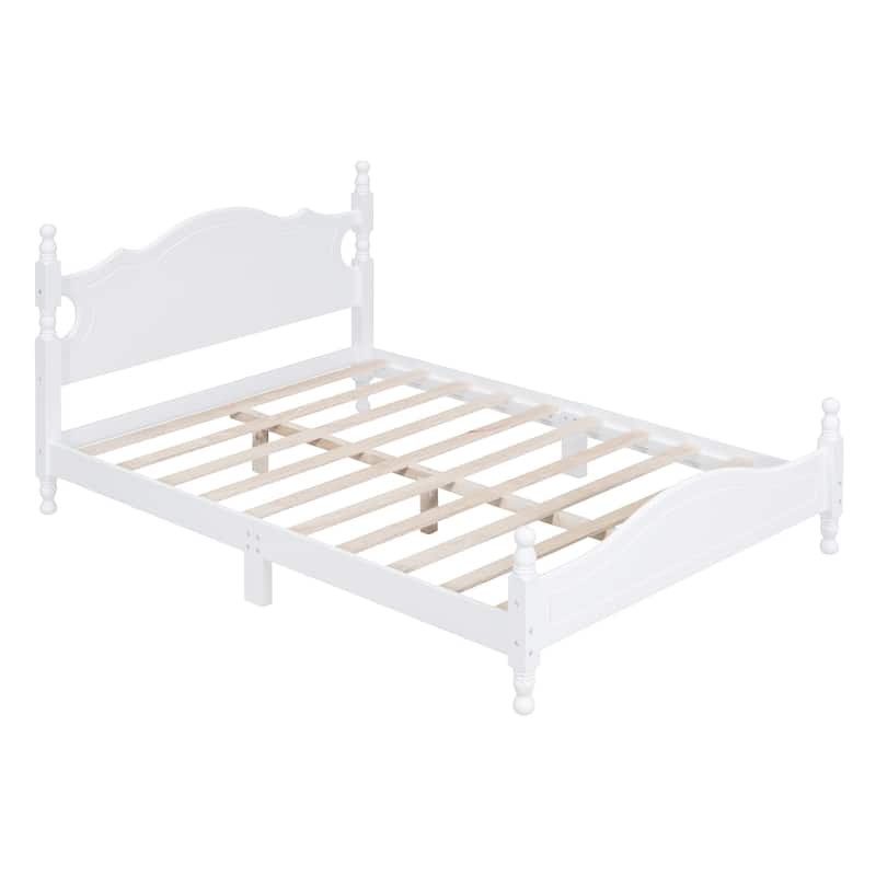 Retro Pine Platform Bed with Headboard and Footboard