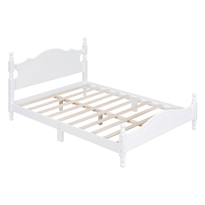 Retro Style Full/Queen Wood Platform Bed Frame with Wooden Slat Support and Easy Assembly
