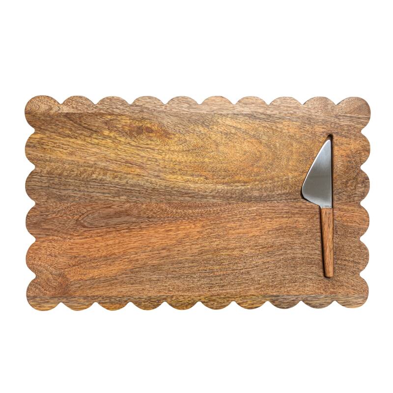 Mango Wood Serving Board with Knife - 16" L x 10" W