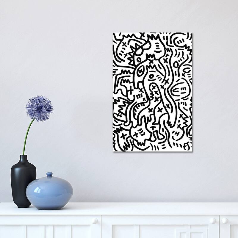 iCanvas "Black And White Graffiti Creatures" by Emmanuel Signorino Canvas Print - 18x12x1.5