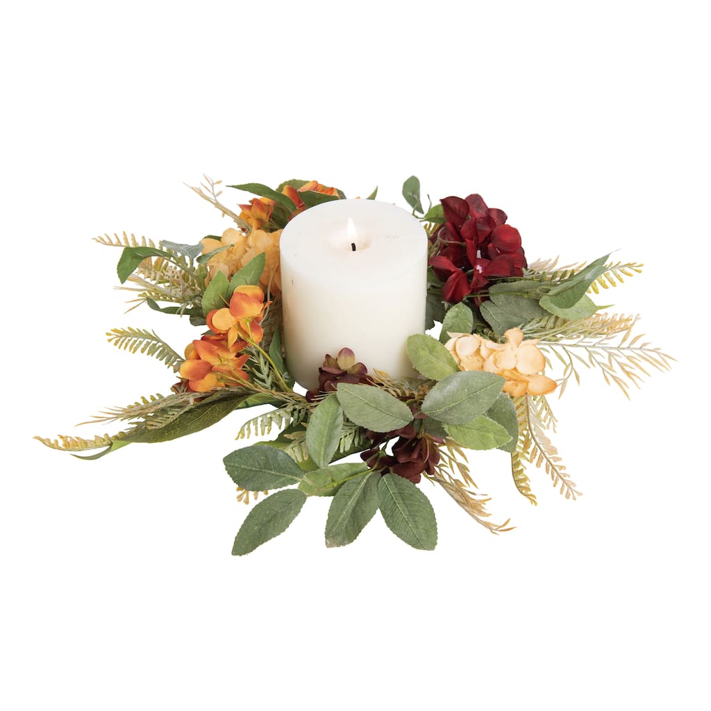 Transpac Fabric 14 in. Multicolor Harvest Eucalyptus and Moody Flower Candle Ring - Multi