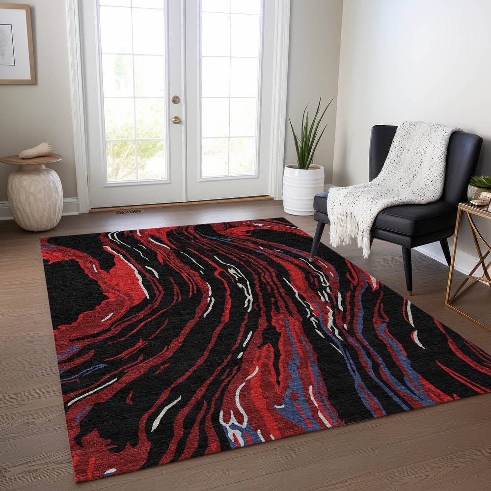Machine Washable Indoor/ Outdoor Modern Wave Chantille Rug
