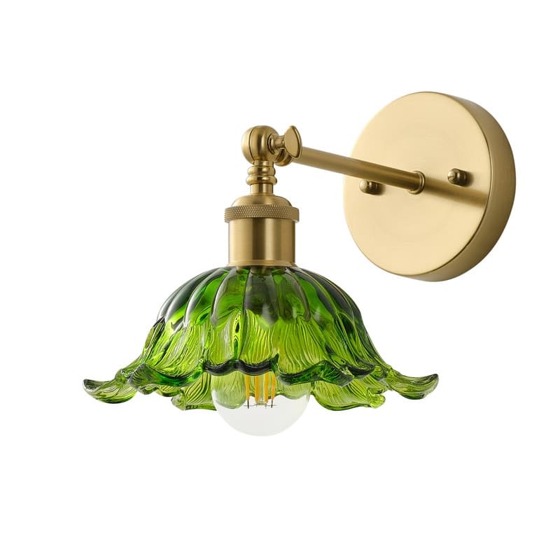 Vintage Green Glass Wall Sconce Gold Metal Light Fixture for Bedroom Living Room Entryway