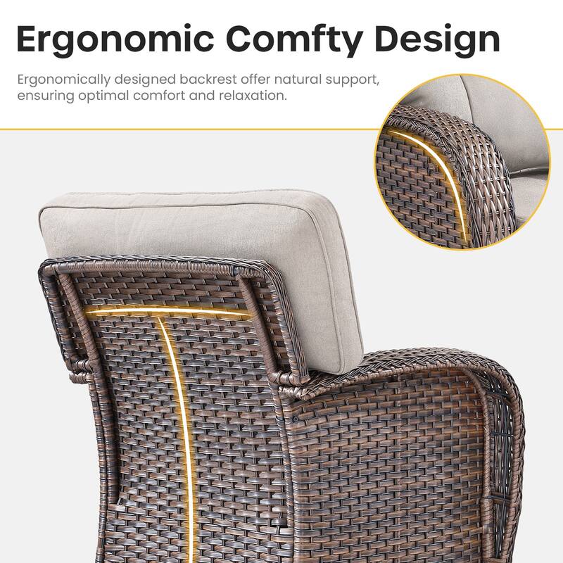 Gymojoy 9-Piece Outdoor Wicker Patio Furniture Sofa Set with 55,000 BTU Fire Pit Table, Swivel Chairs, Ottomans & Side Tables