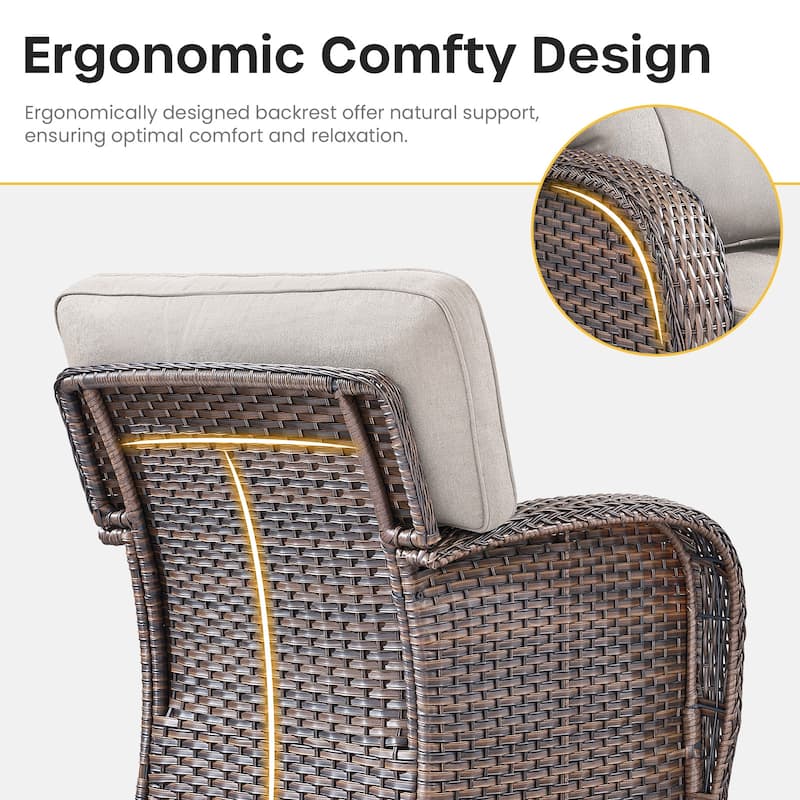 Gymojoy Wide T-Shaped High Back Swivel Glider Chairs Set with Side Table and 5-inch Cusion for Patio & Balcony