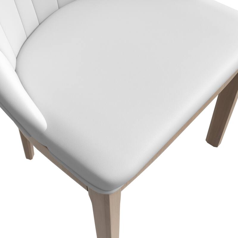 Leather Dining Chair with Rubberwood Legs Side Charis Sleek Diamond Stitching Back