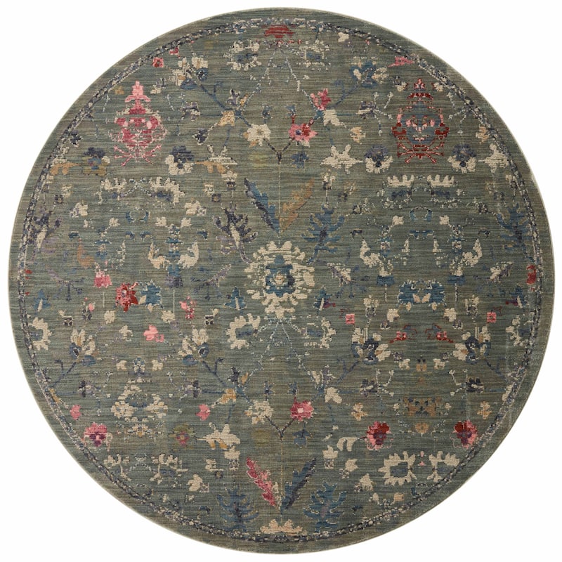Alexander Home Jewel Boho Distressed Vintage Area Rug - 5' x 5' Round - Lagoon / Multi