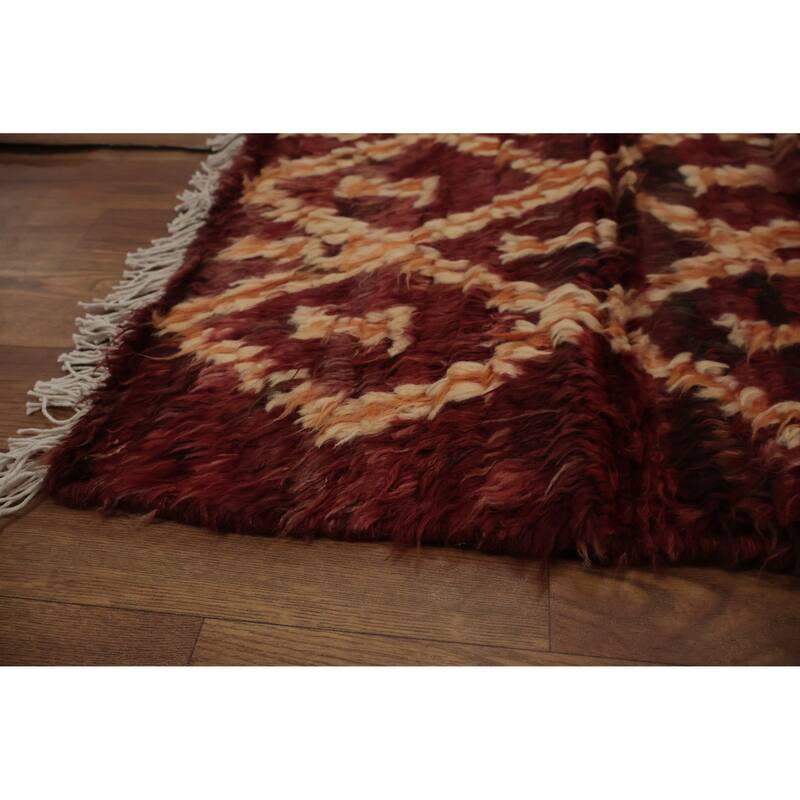 Hand Knotted Oriental 100% Wool Carpet Modern Tribal Red Moroccan Area Rug - 9' 5'' X 6' 11''