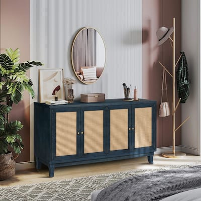 Handcrafted Premium Grain Panels Rattan Cabinet with Adjustable Shelves
