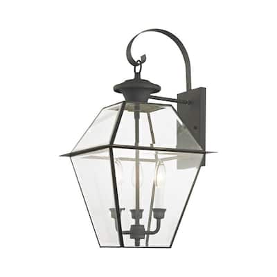 Livex Lighting 3-Light Charcoal Outdoor Wall Lantern, 2381-61 - 12" W x 22.5" H x 13" Ext.