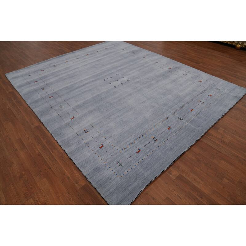Hand Knotted Oriental 100% Wool Carpet Tribal Tribal Navy Blue & Blues Gabbeh Area Rug - 9' 11'' X 8' 3''