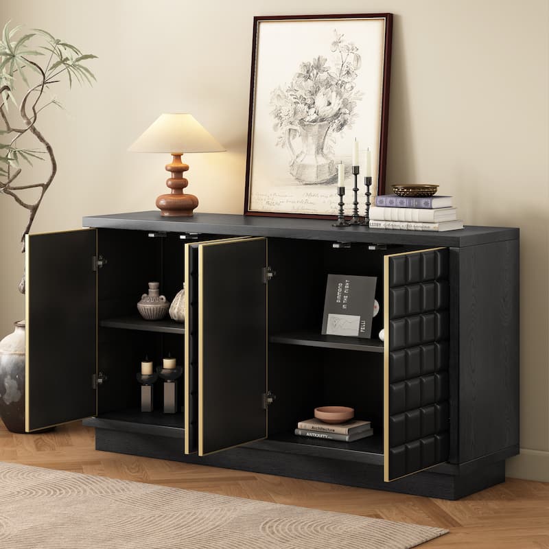 Christopher Knight Home - Voss 4 Door Storage Cabinet with 3D Geometric Doors and Metal Trim