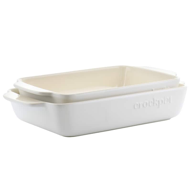 2.5 Quart and 3.5 Quart Rectangular Stoneware Bake Pan Set in Cream - White