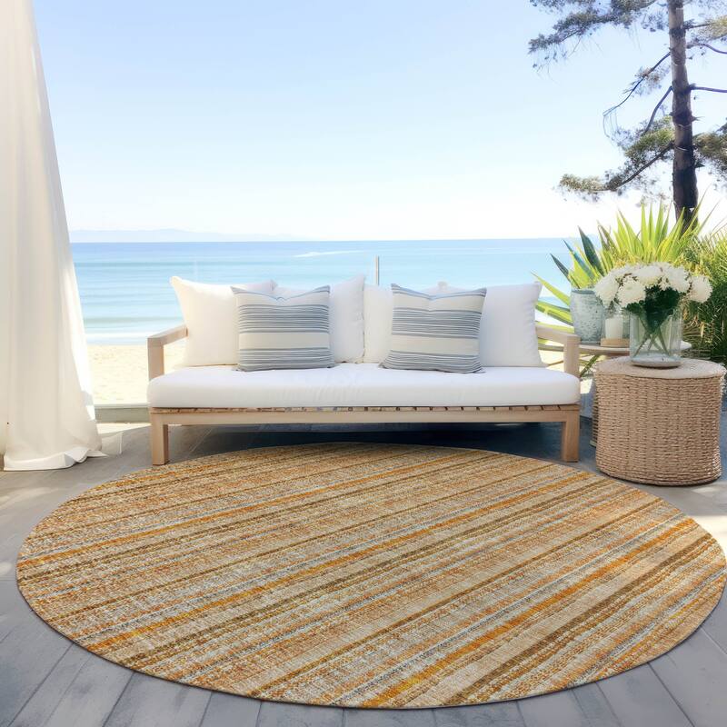 Machine Washable Indoor/ Outdoor Stripe Chantille Rug - Peach - 8' x 8'