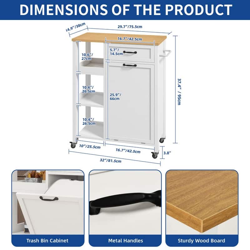 Moasis Kitchen Island Cart on Wheels with Trash Can Storage Cabinet