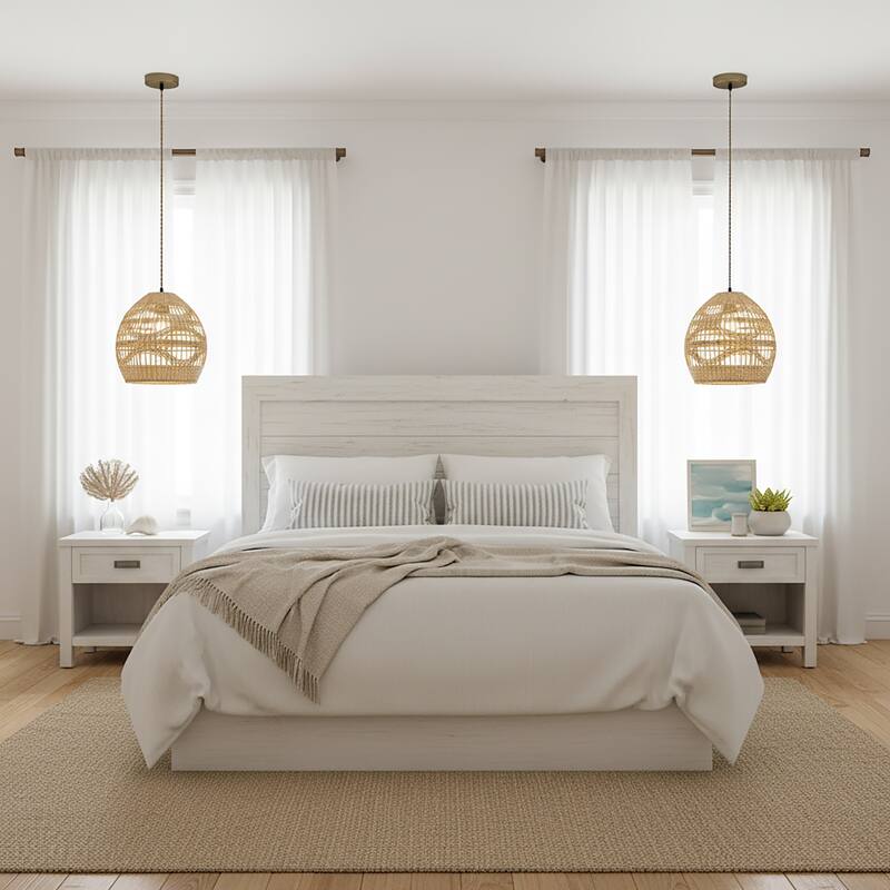 Nala1-Light Rattan Dome Pendant, Coastal Boho - Handwoven - 12" Wide