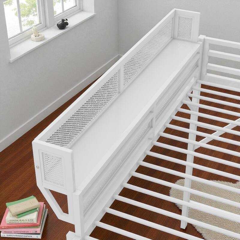 Queen Size Metal Loft Bed with Ladder and Storage Shelves, High Loft Bed Frame for Kids and Teens