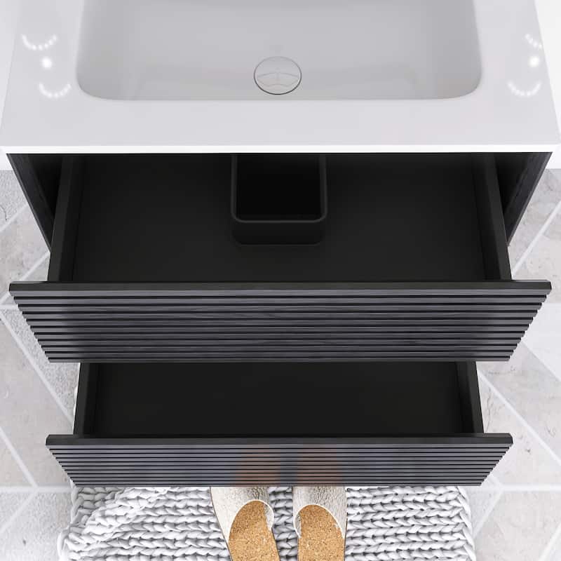 Wall-Mounted Bathroom Vanity with White Ceramic Sink
