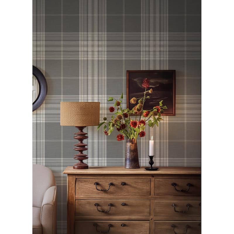 A-Street Prints Westley Grey Plaid Wallpaper