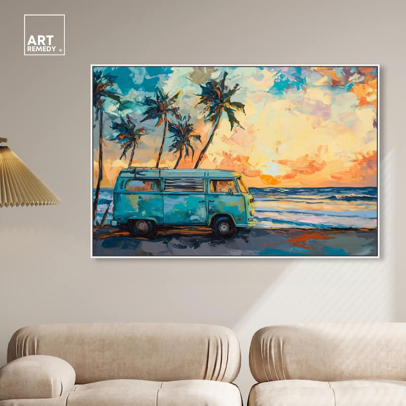 Art Remedy Old School Spring Break Framed Colorful Coastal 1 Piece Canvas Wall Art