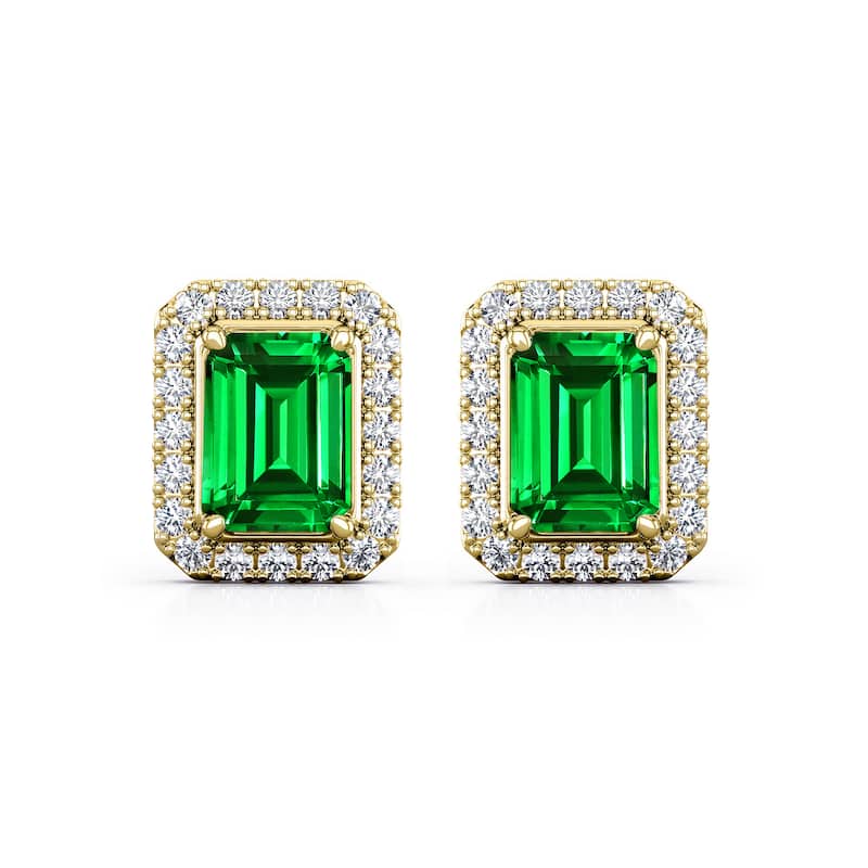 Auriya 14k Gold Lab Grown Gemstone Green Emerald Stud Earrings Emerald 0.25 to 5.00 ct. tw. Halo Push-Back