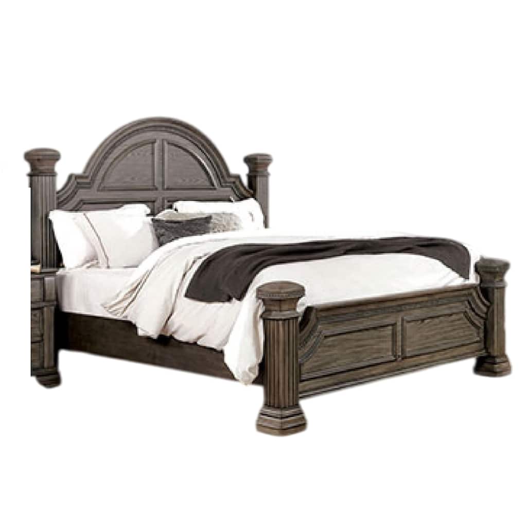 Akia King Bed, Gray Solid Wood, Classic Reeded Posts, Molded Trim