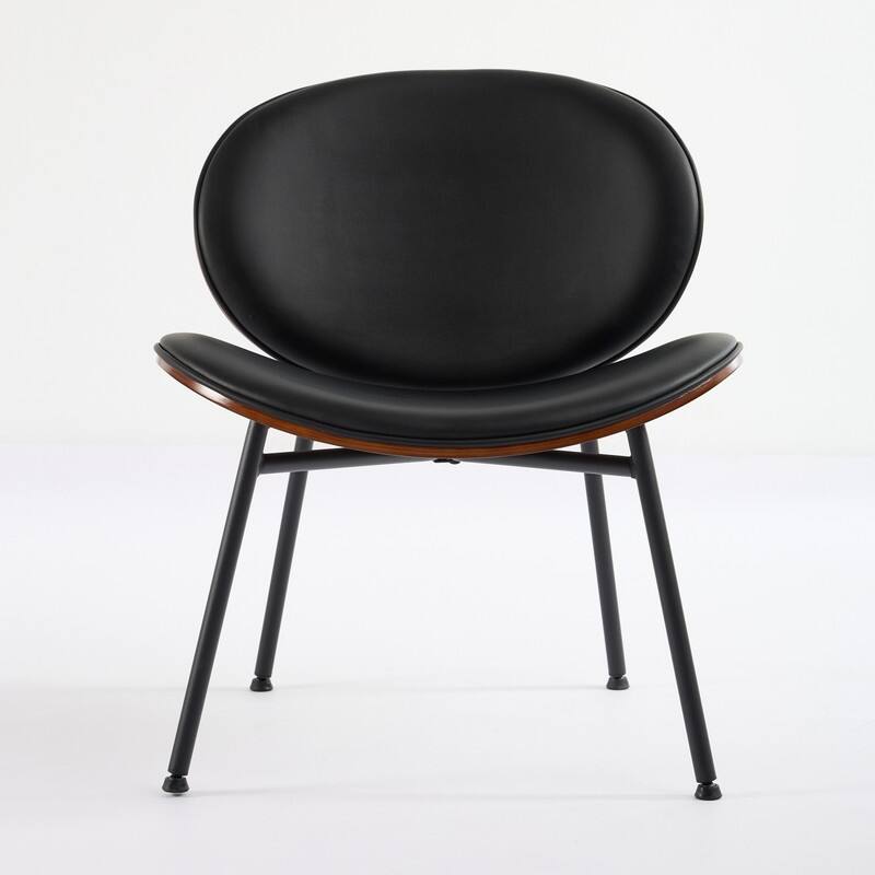 Mid-Century Modern Shell Chair - Black PU Leather with Walnut Finish Tripod Base