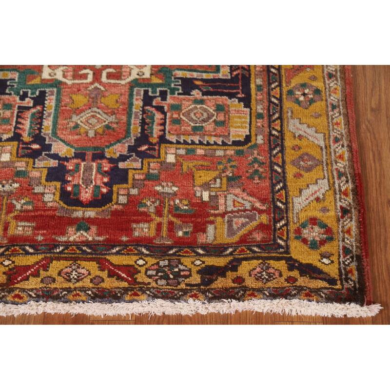 Geometric Hand-knotted Heriz Persian Vintage Runner Rug - 3'8"x 11'3"