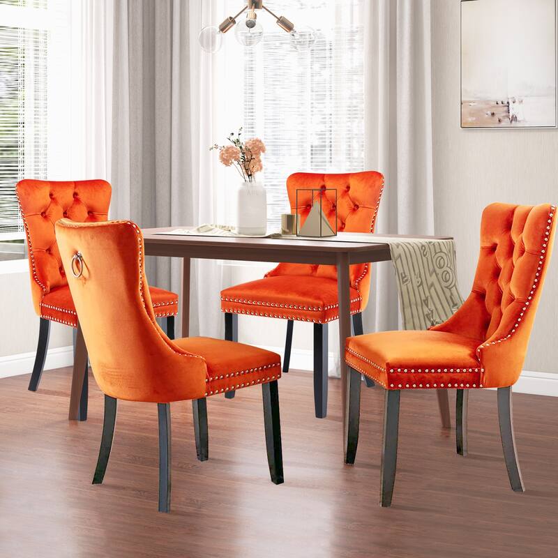 Set of 2 Modern Glam Velvet Dining Chairs - Armless TuftedAccent Side Chairs with Nailhead Trim & Ring Handle