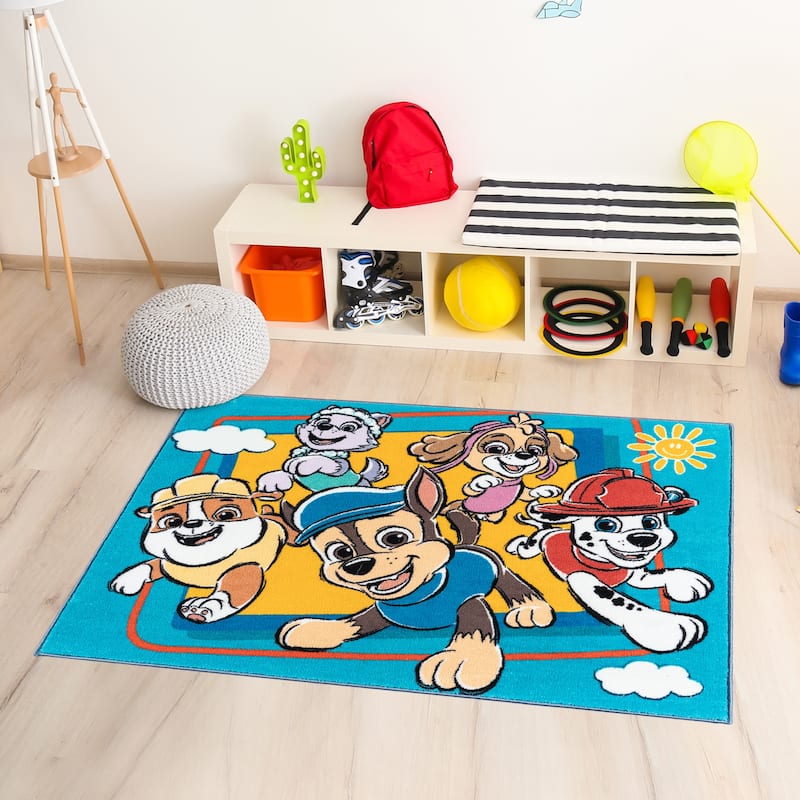 Licensed Nickelodeon Paw Patrol Team Multi-Colored Easy Care Non-Slip Soft Polyester Kids Rug 3x5 - 3' 4" x 4' 6"
