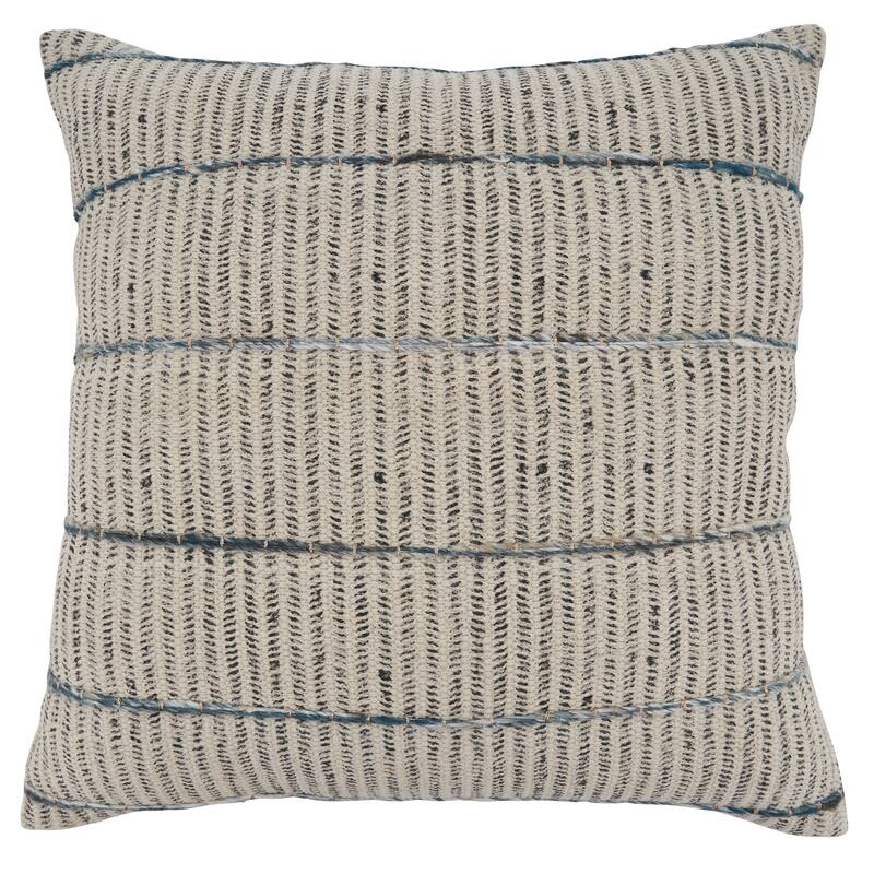 Pillow With Stripe Embroidered Block Print Design