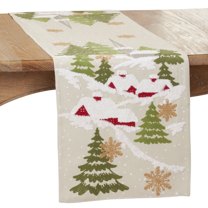 Embroidered Table Runner With Christmas Mountain Design