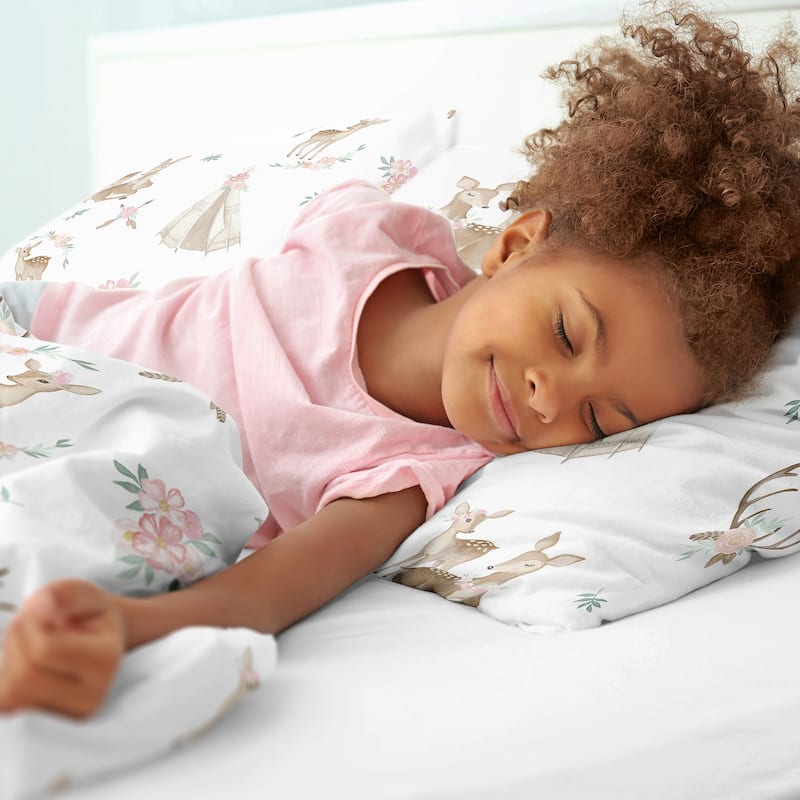 Sweet Jojo Designs Blush Pink Mint Watercolor Woodland Deer Floral Collection Girl 3 piece Full Queen-size Comforter Set
