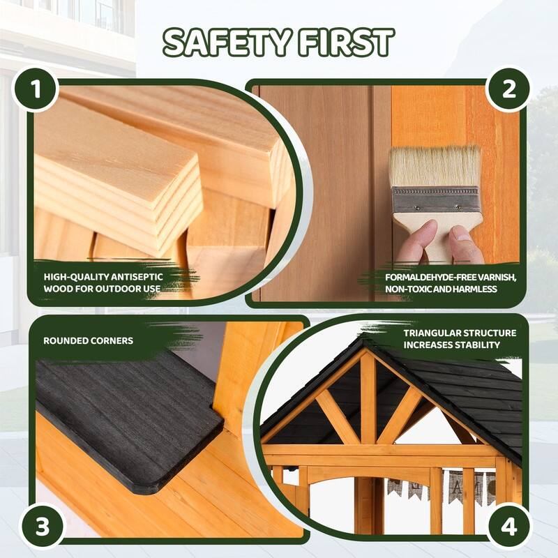 Kids Wooden Outdoor Playhouse with Lemonade Stand, Split Door for Kids Ages 3-8 - N/A